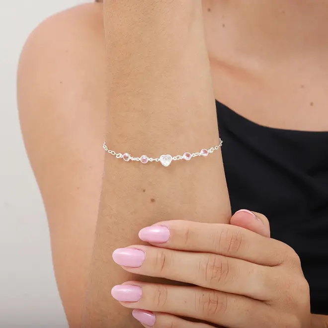 PULSEIRA PRATA 925 CORAÇÃO COM CÍRCULOS E ZIRCONIA - LUIZA MOTA