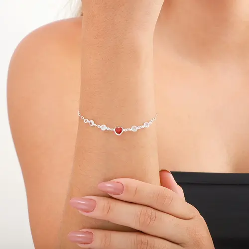 PULSEIRA PRATA 925 CORAÇÃO COM CÍRCULOS E ZIRCONIA - LUIZA MOTA